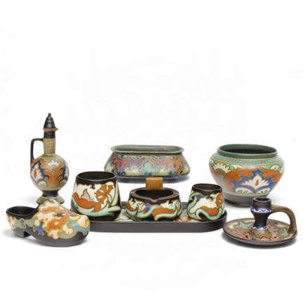 Gouda, nine assorted earthenware objects, includin