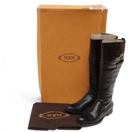 Tod's knee-high black and brown leather boots, cir
