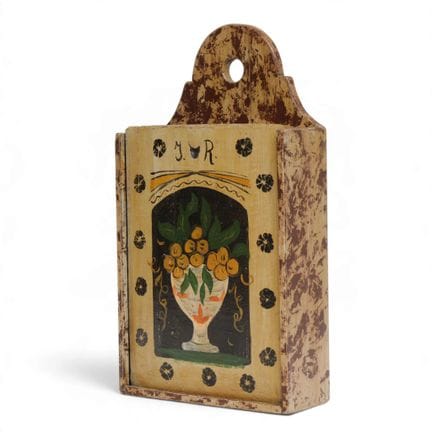 Wooden schoolbag with a sliding flap, depicting a 