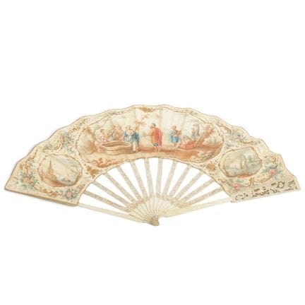 France, painted fan, 18th century; featuring a myt