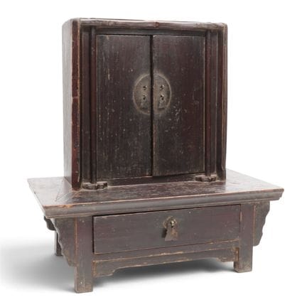 China, dark red lacquered altar cabinet, 19th cent