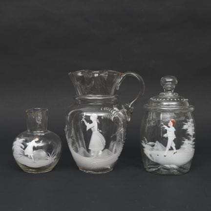 England, Mary Gregory style, two pitchers and a co