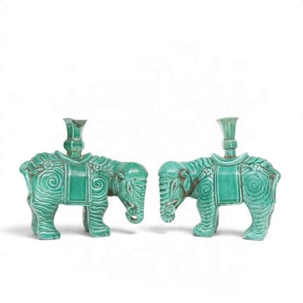China, a pair of green-glazed incense burners, mid