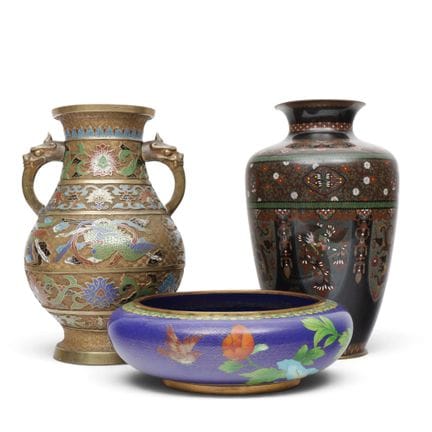 Japan, two cloisonné vases and a bowl, 20th centur
