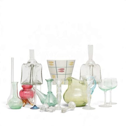 Various glassware, including carafes and a water p