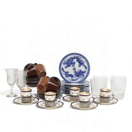 Various pottery and glassware, including Ansley cu