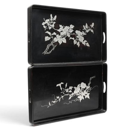 Japan, a pair of lacquered trays, modern, inlaid w