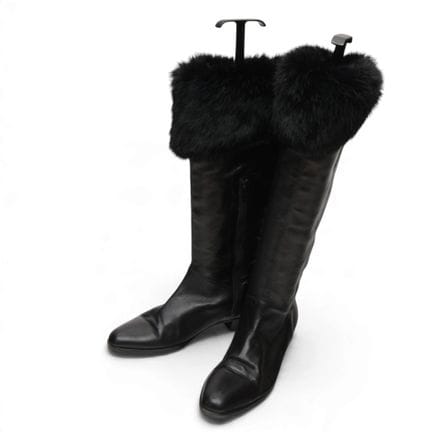 Bally knee-high black leather boots with fur, circ