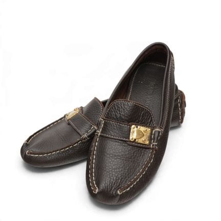 Louis Vuitton brown leather moccasins with a gold 