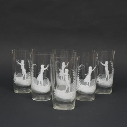 England, a set of six Mary Gregory glasses, 20th c