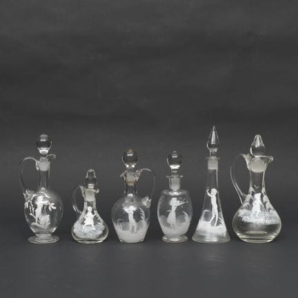 England, Mary Gregory style, six small pitchers, e
