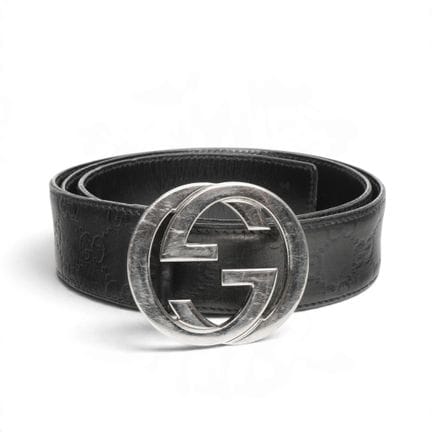 Gucci black signature leather belt with silver GG 