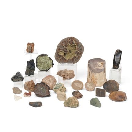 Various minerals, including agate, carborundum, ob