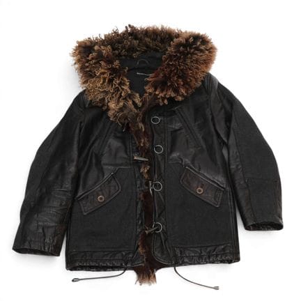 Emporio Armani black leather jacket with curly fur