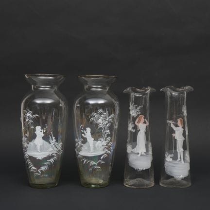 England, two pairs of Mary Gregory-style vases, ci