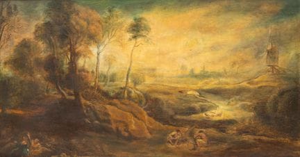 École française, XIXe siècle. Paysage étendu avec 