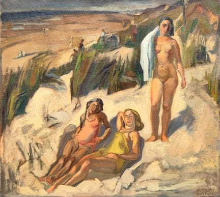 Harrie Kuyten (1883-1952) Vue de plage avec des ba