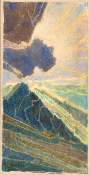 Ger Ladage (1878-1932) Montagne ensoleillée, aquar
