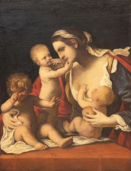École italienne, XVIIe siècle. Caritas. Ce tableau