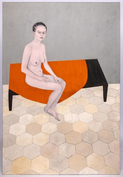 Kiki Lamers (née en 1964) Femme en robe orange, hu