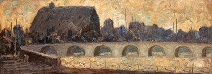Charles Hollman (1877-1953) Vue du pont sur la Meu