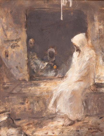 Marius Bauer (1867-1932), « La visite », huile sur