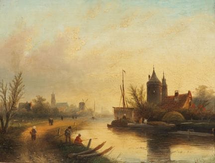 «Figuras junto a un canal», de Spohler, óleo sobre