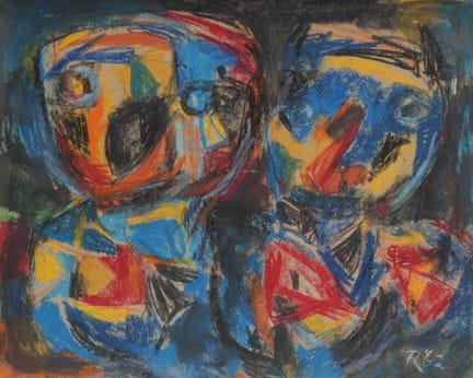 Signé R '62. Deux personnages au pastel, 40 x 50 c