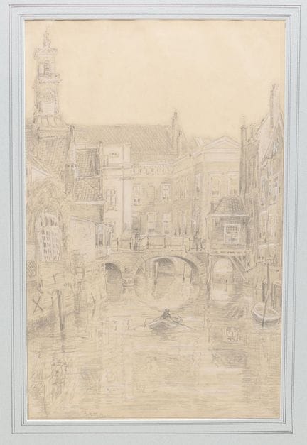 Signé Tholen. Vue de l'hôtel de ville de Dordrecht