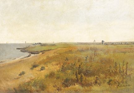 Pieter Stortenbeker (1828-1898) Paysage fluvial, h