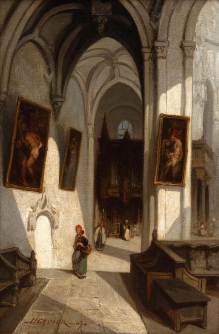 Louis Adolphe Hervier (1818-1879) Intérieur d'égli