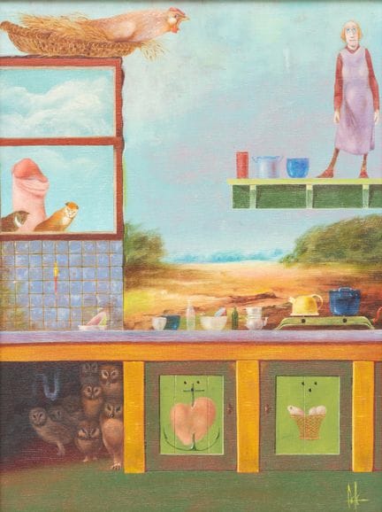 Melle (1908-1976), « La cuisine », huile sur toile