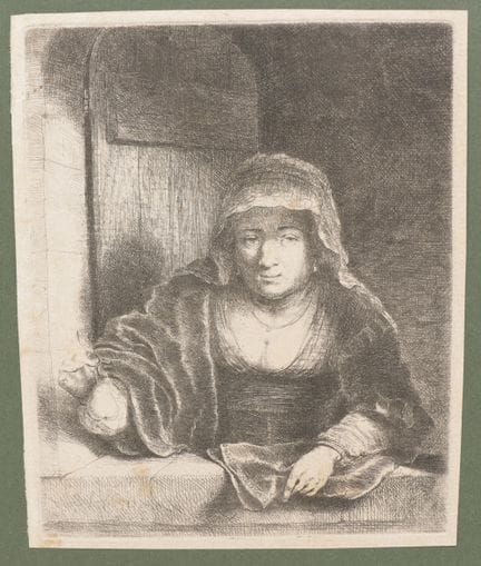 Ferdinand Bol (1616-1680) «Mujer con pera», grabad