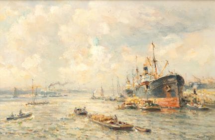 Evert Moll (1878-1955) Vue du port, huile sur toil