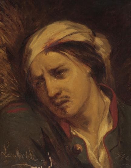 Joseph Delin (1821-1892) «Hombre herido», óleo sob