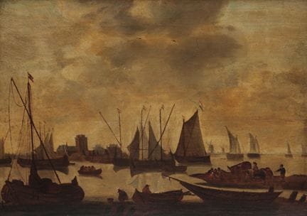École hollandaise, XVIIe siècle. Vue de Dordrecht,
