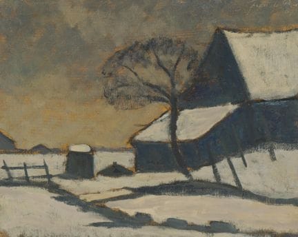 Jan de Boer (1902-1989) « Granges dans la neige »,