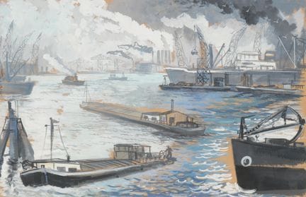 Artiste inconnu, XXe siècle. Vue du port. Composit