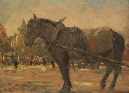 H. Schaap (XXe siècle) Cheval sur une place, toile