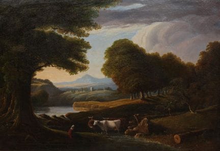 Escuela europea, siglo XIX. Paisaje extenso, óleo 