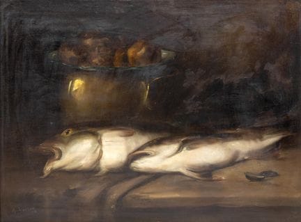 Antoine Vollon (1833-1900) Nature morte à la morue