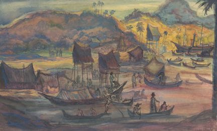 Tonny Kristians (1907-1977) Rivière avec personnag
