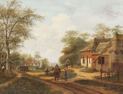 Escuela holandesa, siglo XVIII. Paisaje con figura