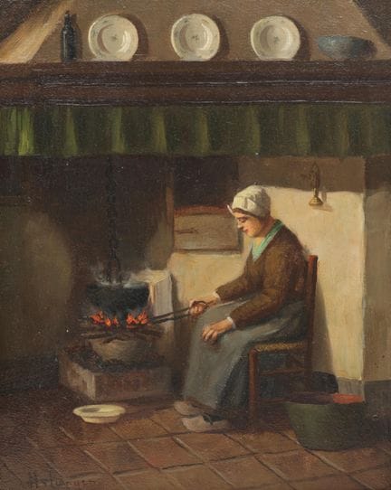 Hendrik van Langen (1874-1964) Femme près d'un feu