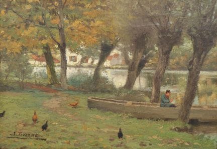 Louis Taverne (1859-1934) «Pescador en una barca a