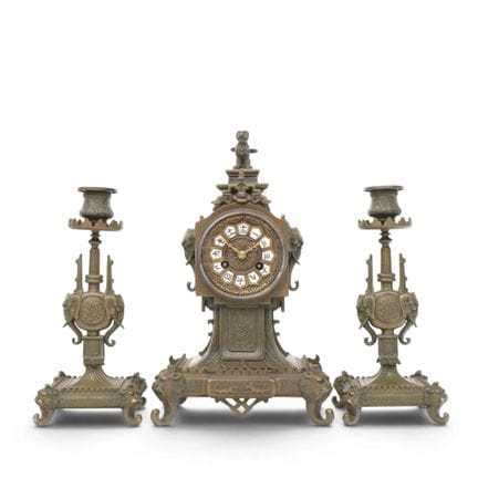 Francia, juego de relojes de bronce, japonismo, fi