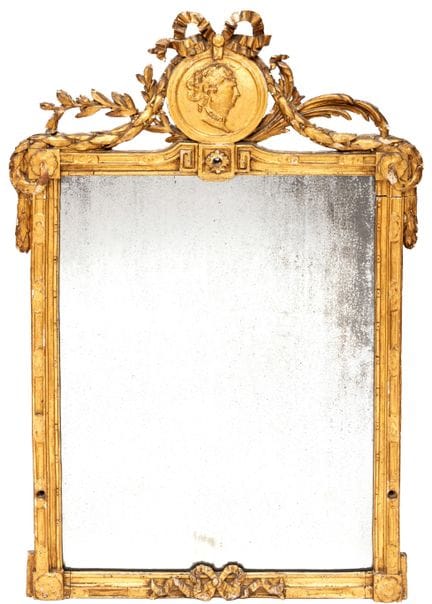 Specchio rettangolare d'epoca con cornice dorata, 