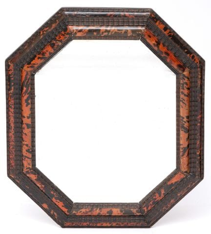 Specchio ottagonale con cornice in tartaruga, XIX 