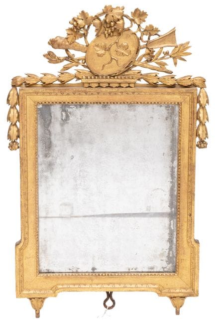 Specchio rettangolare d'epoca con cornice dorata, 