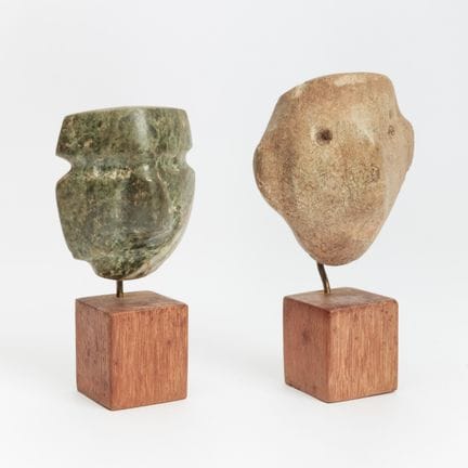 Mexico, Guerrero, Mezcala, two stone heads, 300–10